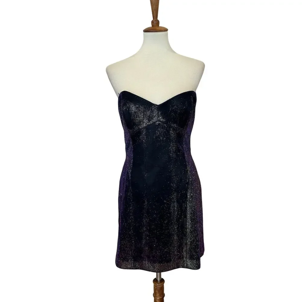 Nicole Miller Iridescent Bustier Mini Dress Blue MEDIUM Strapless Designer $355 - Picture 4 of 7